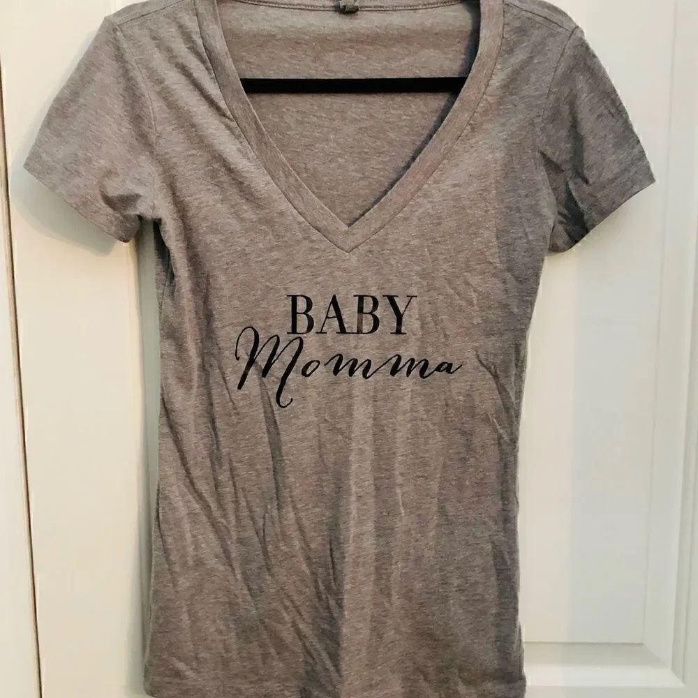 Baby Mamma vee neck gray tee
